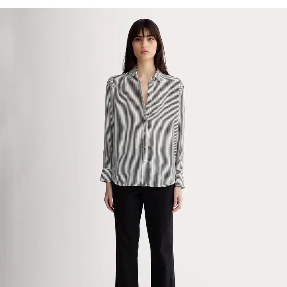 Everlane The Must-Have Shirt in Washable Silk - Black/White - Picture 2 of 6